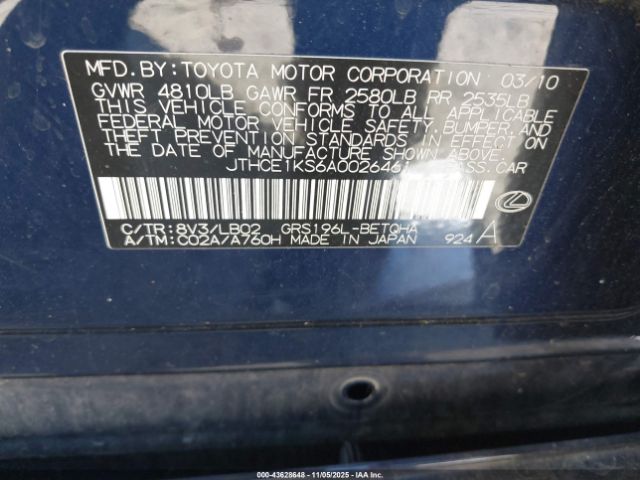 2010 LEXUS GS 350 JTHCE1KS6A0026461 Photo 8