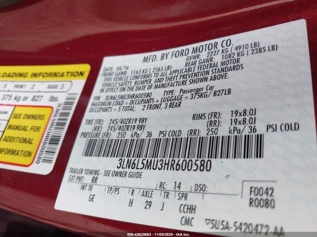 2017 LINCOLN MKZ HYBRID 3LN6L5MU3HR600580 Photo 8