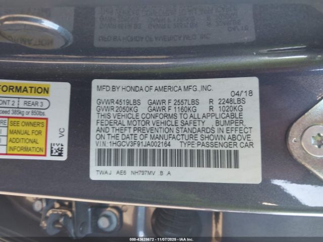 2018 HONDA ACCORD HYBRID 1HGCV3F91JA002164 Photo 8