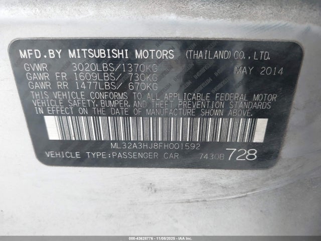 2015 MITSUBISHI MIRAGE ML32A3HJ8FH001592 Photo 8