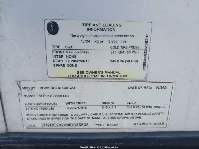 Reliance Trailer Mfg Other 2021 7H2BE2026MD035538 Image 9