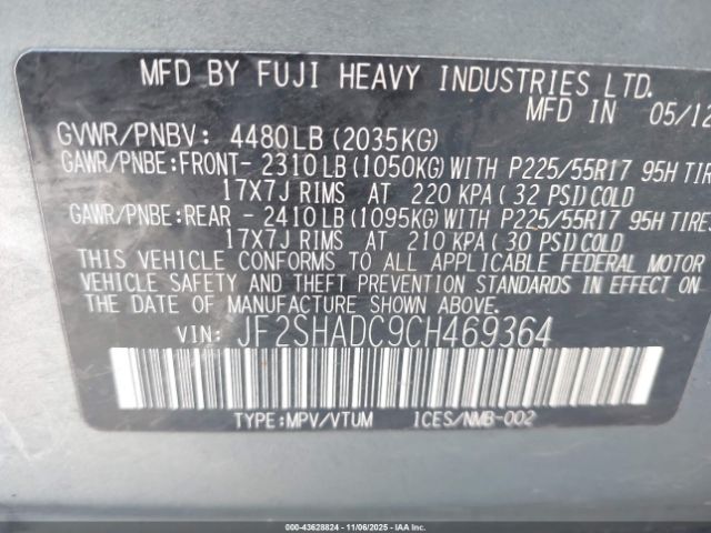 2012 SUBARU FORESTER JF2SHADC9CH469364 Photo 8