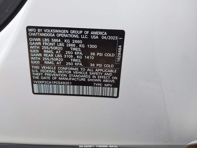 Продажа на аукционе авто 2023 Volkswagen Atlas 2.0t Se W/technology, vin: 1V2KP2CA1PC549251, номер лота: 43628871