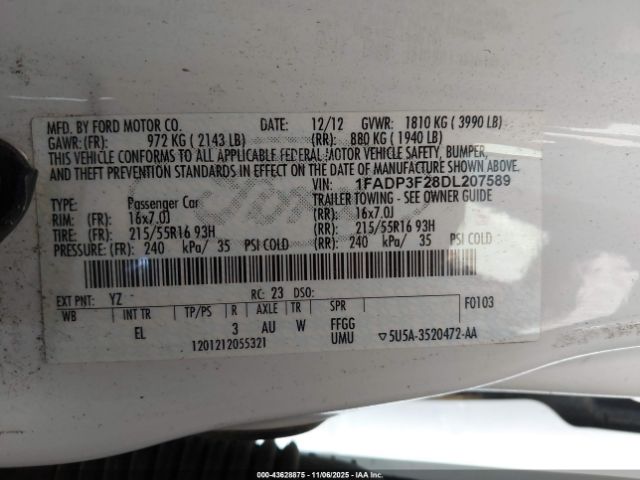 2013 FORD FOCUS 1FADP3F28DL207589 Photo 8