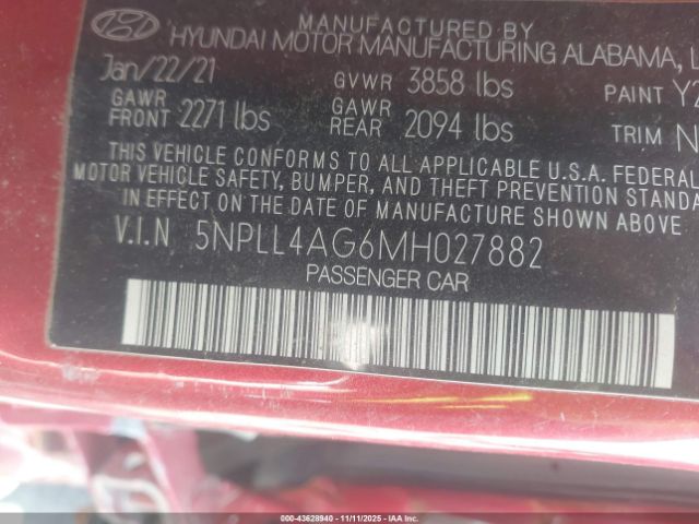 2021 HYUNDAI ELANTRA 5NPLL4AG6MH027882 Photo 8