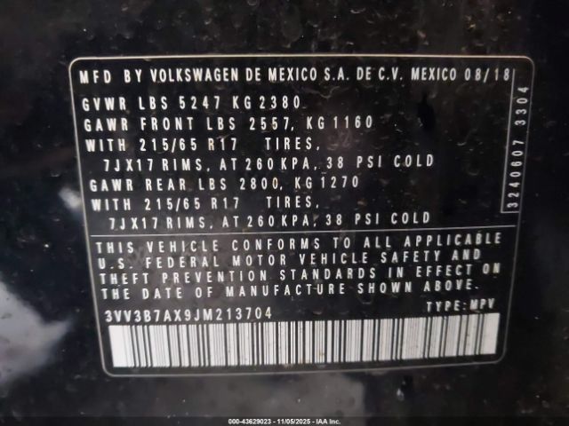 2018 VOLKSWAGEN TIGUAN 3VV3B7AX9JM213704 Photo 8