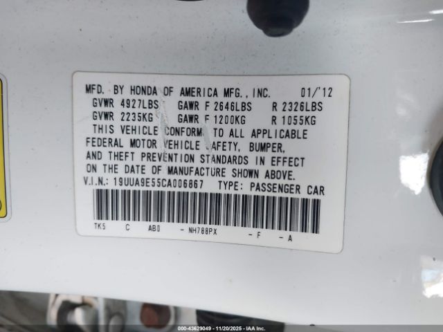 2012 ACURA TL 19UUA9E55CA006867 Photo 8