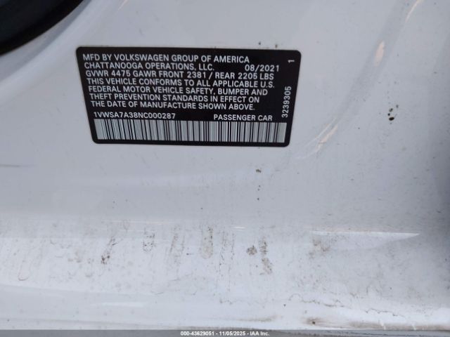 2022 VOLKSWAGEN PASSAT 1VWSA7A38NC000287 Photo 8