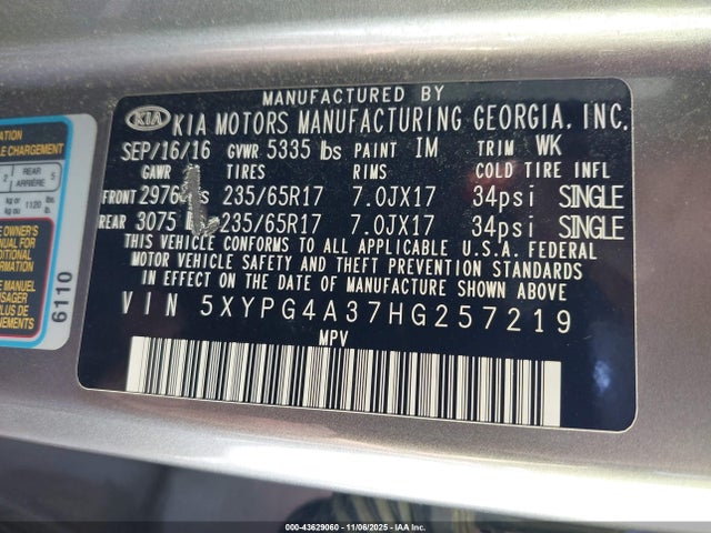 2017 KIA SORENTO 5XYPG4A37HG257219 Photo 8