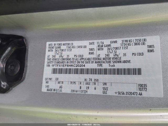 Ford F-150 Xl 2017 1FTFX1EF6HKC20204 Image 9