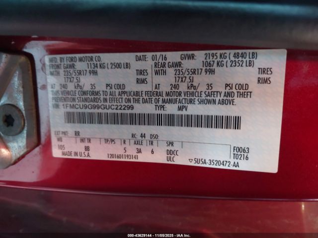 2016 FORD ESCAPE 1FMCU9G99GUC22299 Photo 8