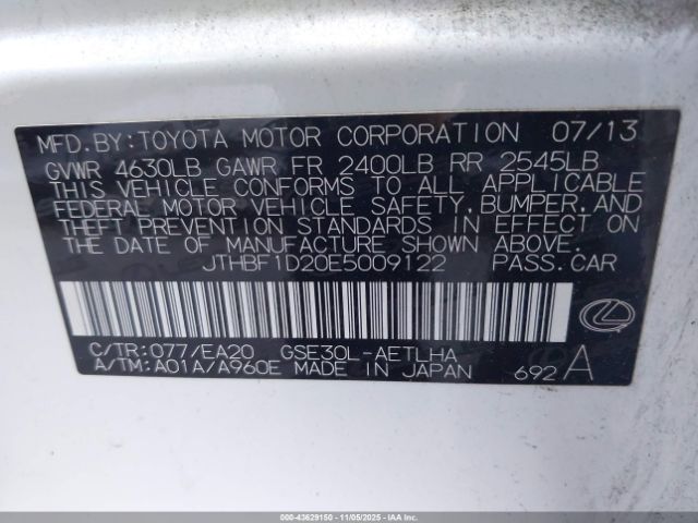 2014 LEXUS IS 250 JTHBF1D20E5009122 Photo 8