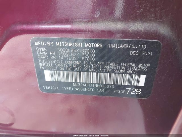 2022 MITSUBISHI MIRAGE ML32AUHJ1NH003673 Photo 8