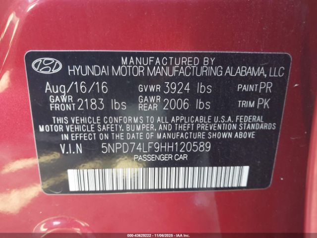 2017 HYUNDAI ELANTRA 5NPD74LF9HH120589 Photo 8