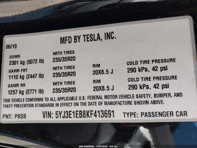 2019 TESLA MODEL 3 5YJ3E1EB8KF413691 Photo 8
