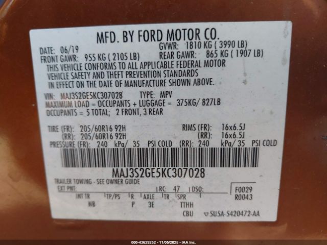 2019 FORD ECOSPORT MAJ3S2GE5KC307028 Photo 8