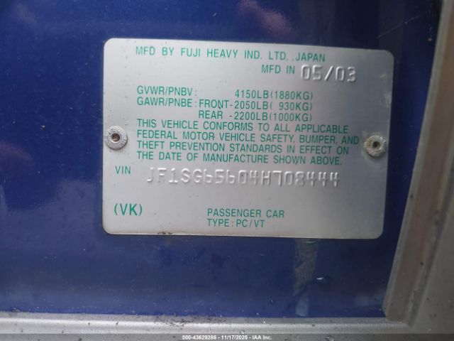 2004 SUBARU FORESTER JF1SG65604H708444 Photo 8