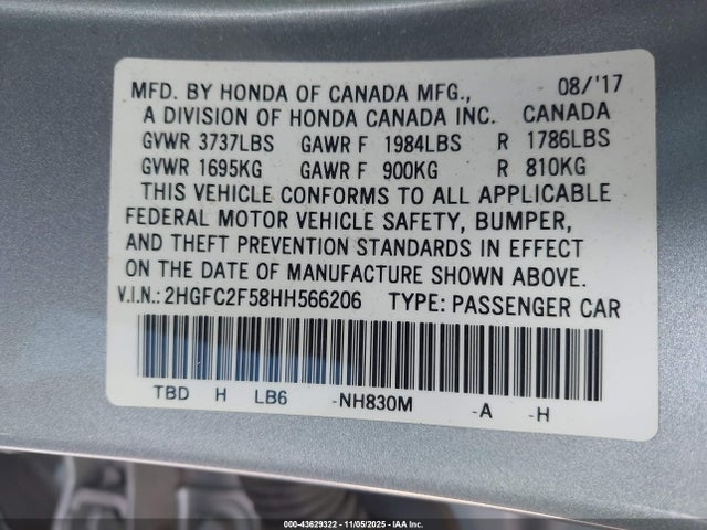Honda Civic Lx 2017 2HGFC2F58HH566206 Image 9