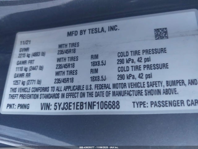 2022 TESLA MODEL 3 5YJ3E1EB1NF106688 Photo 8