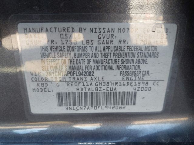 2015 NISSAN VERSA 3N1CN7AP0FL942082 Photo 8