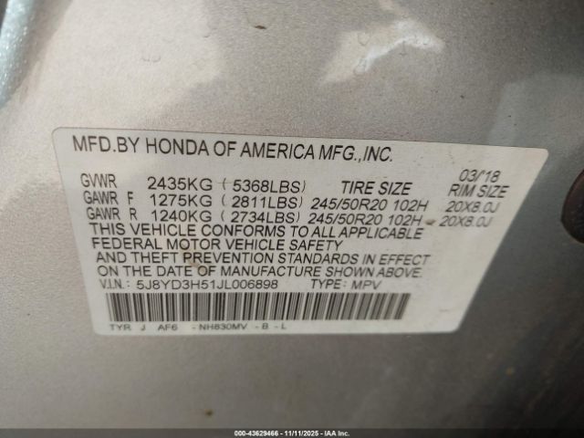 2018 ACURA MDX 5J8YD3H51JL006898 Photo 8