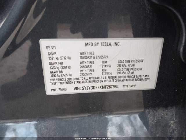2021 TESLA MODEL Y 5YJYGDEFXMF267964 Photo 8
