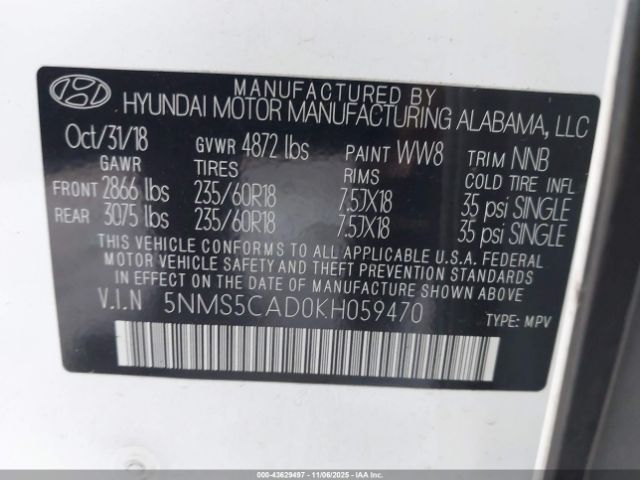 2019 HYUNDAI SANTA FE 5NMS5CAD0KH059470 Photo 8