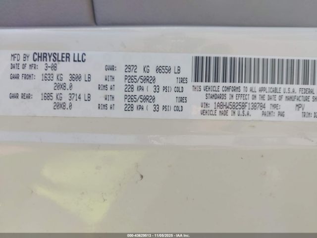 2008 CHRYSLER ASPEN 1A8HW58258F138784 Photo 8