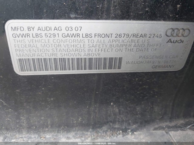 2007 AUDI A6 WAUDH74F87N136775 Photo 8