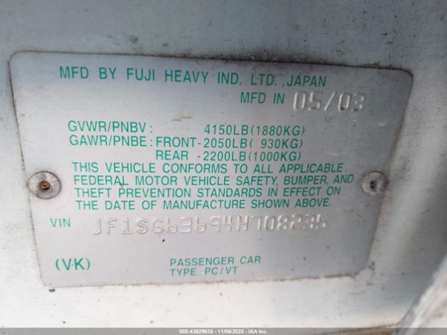 2004 SUBARU FORESTER JF1SG63694H708235 Photo 8