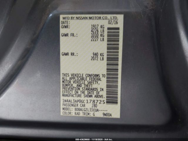 2016 NISSAN ALTIMA 1N4AL3AP0GC178725 Photo 8