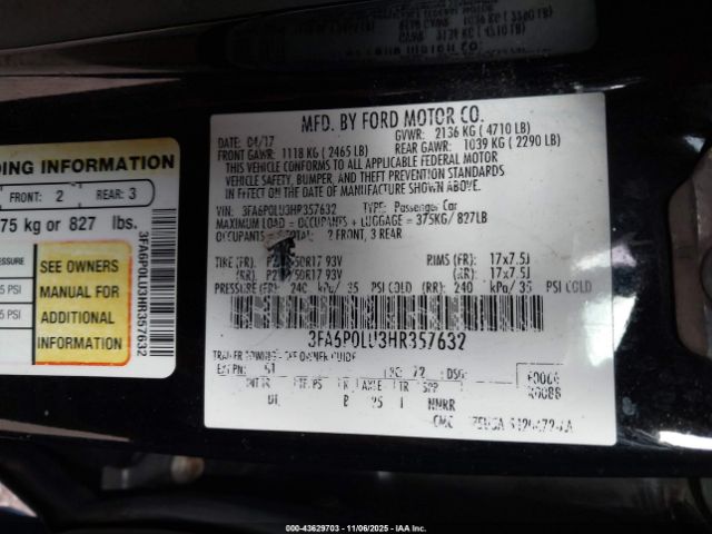 2017 FORD FUSION HYBRID 3FA6P0LU3HR357632 Photo 8