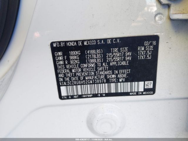 2016 HONDA HR-V 3CZRU6H52GM738978 Photo 8