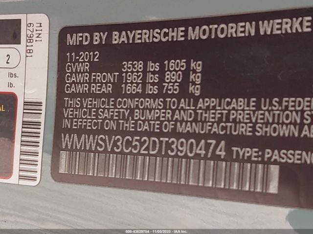 2013 MINI HARDTOP WMWSV3C52DT390474 Photo 8