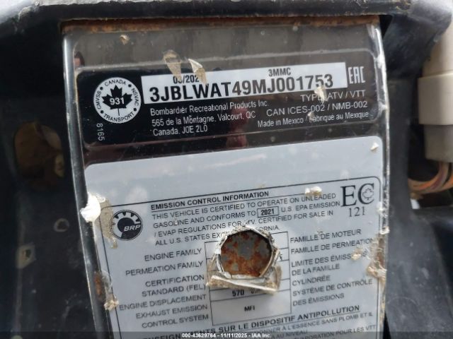 2021 CAN-AM OUTLANDER 3JBLWAT49MJ001753 Photo 9