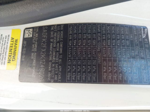 2019 JAGUAR E-PACE SADFK2FX2K1Z48020 Photo 8