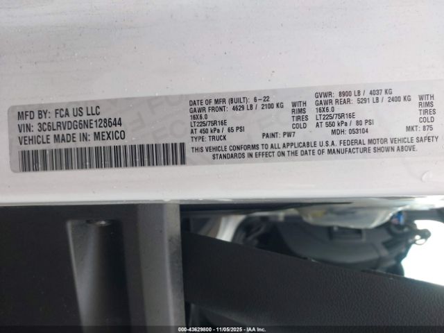 2022 RAM PROMASTER 2500 3C6LRVDG6NE128644 Photo 8