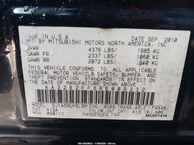 2011 MITSUBISHI GALANT 4A32B2FF6BE009332 Photo 8