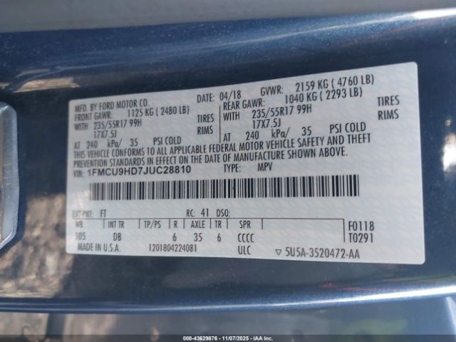 2018 FORD ESCAPE 1FMCU9HD7JUC28810 Photo 8