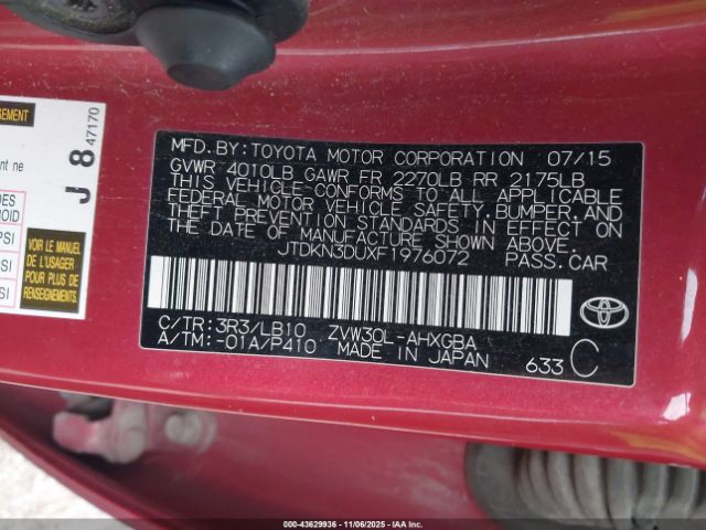 2015 TOYOTA PRIUS JTDKN3DUXF1976072 Photo 8