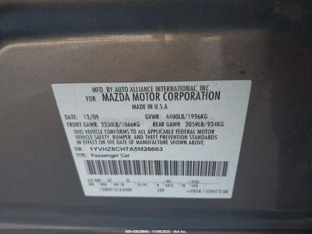 2010 MAZDA MAZDA6 1YVHZ8CH7A5M26663 Photo 8