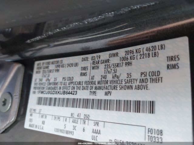 2019 FORD ESCAPE 1FMCU0GDXKUB64423 Photo 8