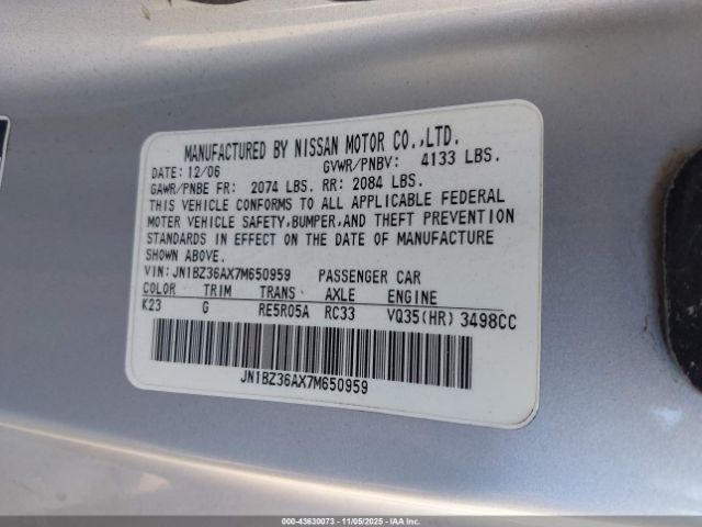 2007 NISSAN 350Z JN1BZ36AX7M650959 Photo 8