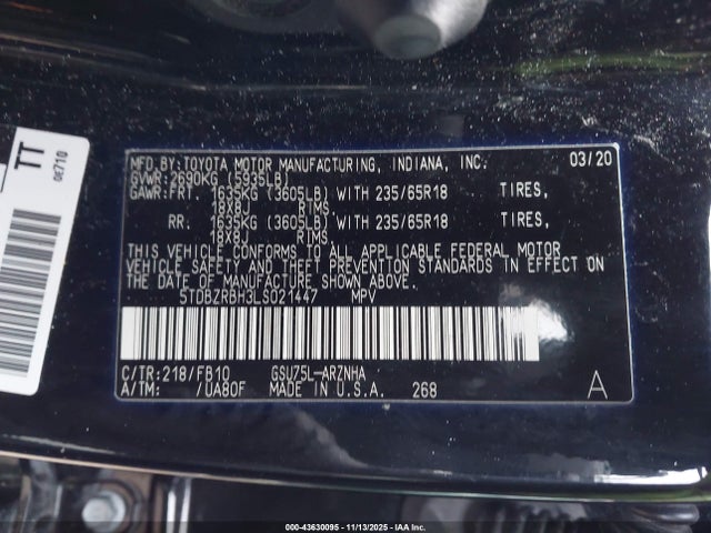 Toyota Highlander Le 2020 5TDBZRBH3LS021447 Image 9