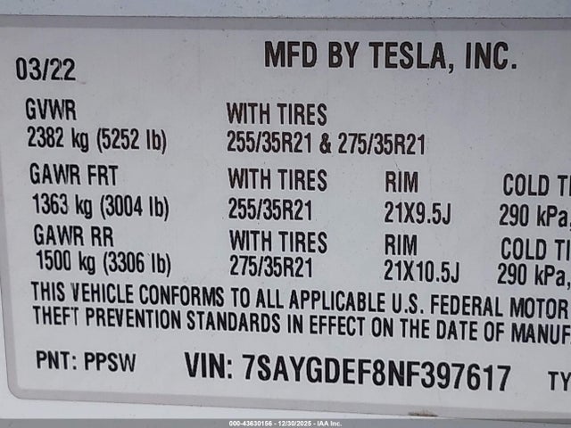 2022 TESLA MODEL Y 7SAYGDEF8NF397617 Photo 8