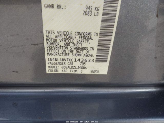 2019 NISSAN ALTIMA 1N4BL4BV7KC143633 Photo 8