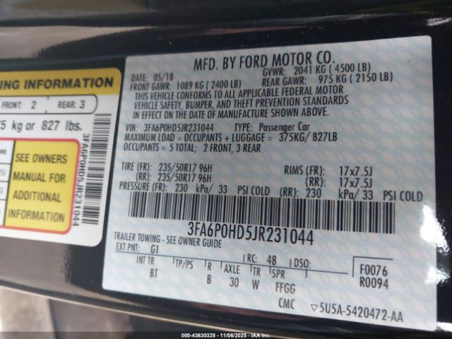 2018 FORD FUSION 3FA6P0HD5JR231044 Photo 8