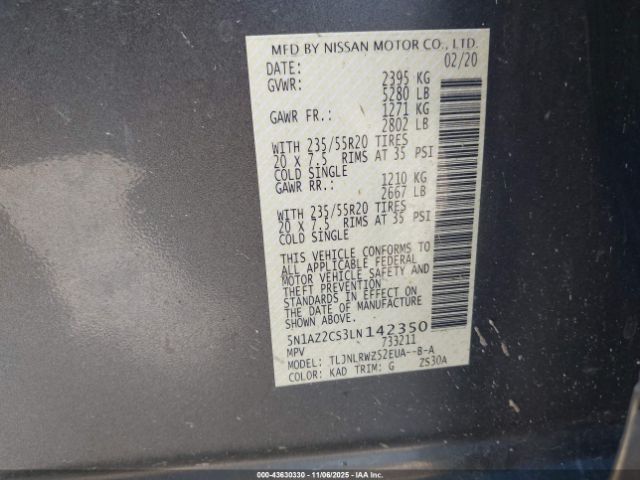 2020 NISSAN MURANO 5N1AZ2CS3LN142350 Photo 8