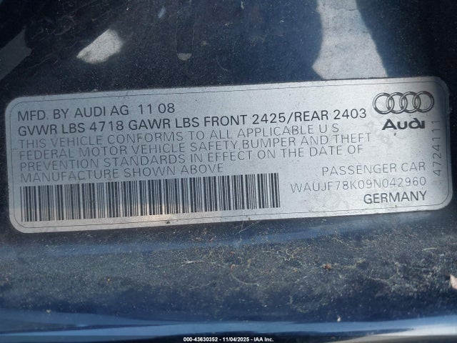 2009 AUDI A4 WAUJF78K09N042960 Photo 8