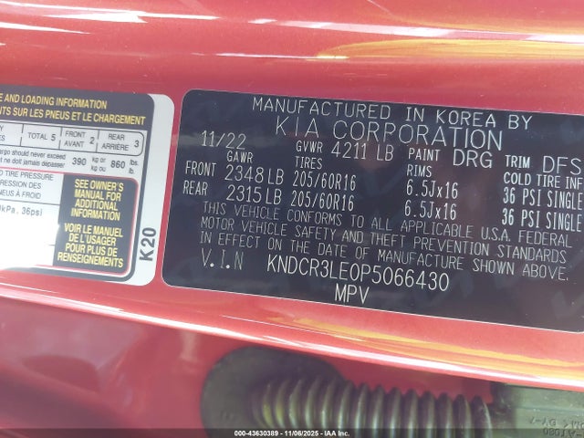 KNDCR3LE0P5066430 KIA NIRO EX